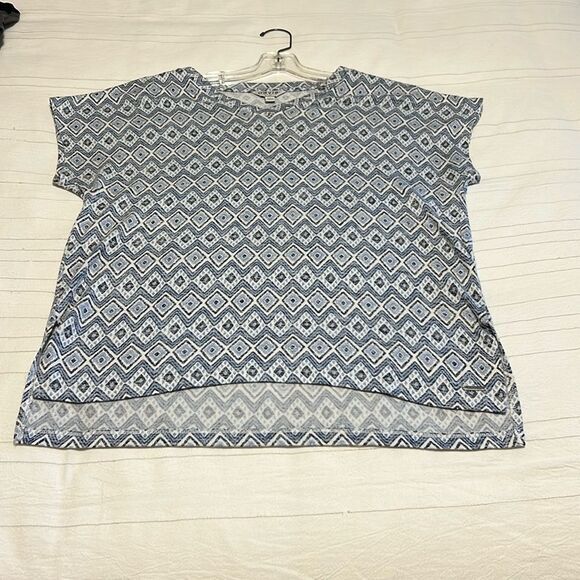 Orvis Tops - Orvis Classic Collection Blue White Geometric Ikat High Low Top Womens Small